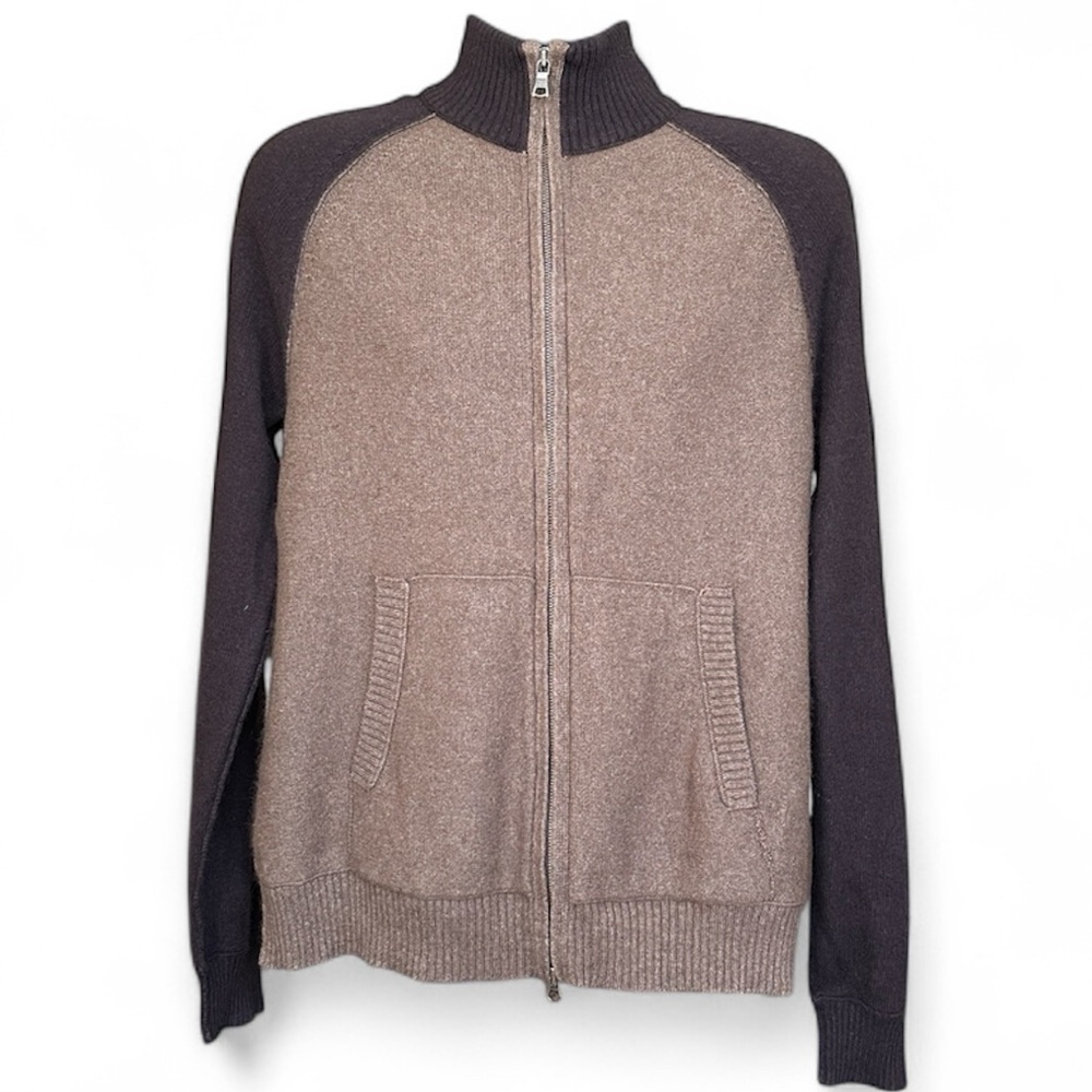 Banana Republic Luxury Blend Brown Angora Cashmere Zip-Up Sweater Men's Size L